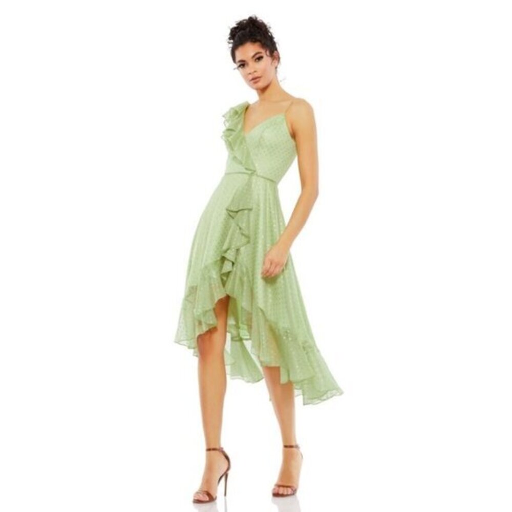 Mac Duggal Light Green Polka Dot Ruffle Dress 70163 Size 4 Polyester